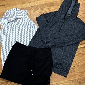 Adidas Women's Dark Gray Striped Hoodie Adidas Golf Top Green Tea Golf Skirt